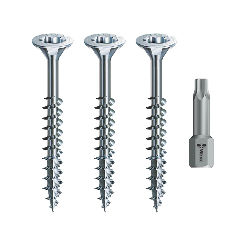 Spax Wood Screw Set Partial Thread + Torx Bit 3 Sizes: 4 x 30/4 x 40/4.5 x 70 / Wirrox Silver
