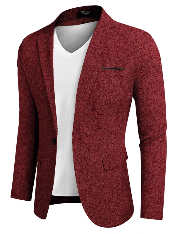 Coofandy Men's Casual Blazer Suit Jackets Slim Fit One Button Business Sport Coats, 2 - Wine Red, XXL