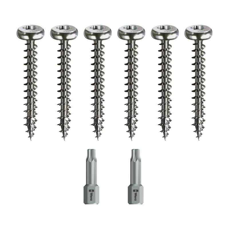Spax Wood Screw Set, Full Thread + Torx Bit, 6 Sizes: 3 x 20, 3 x 30, 4 x 35, 4 x 45, 5 x 30, 5 x 40 mm, A2 Stainless Steel