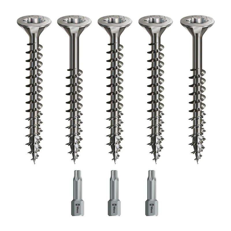 Spax Wood Screw Set Full/Partial Thread + Torx Bit | 5 Sizes: 3x30; 4x40; 4.5x45; 5x80; 6x100 | Stainless Steel A2 - Rustproof
