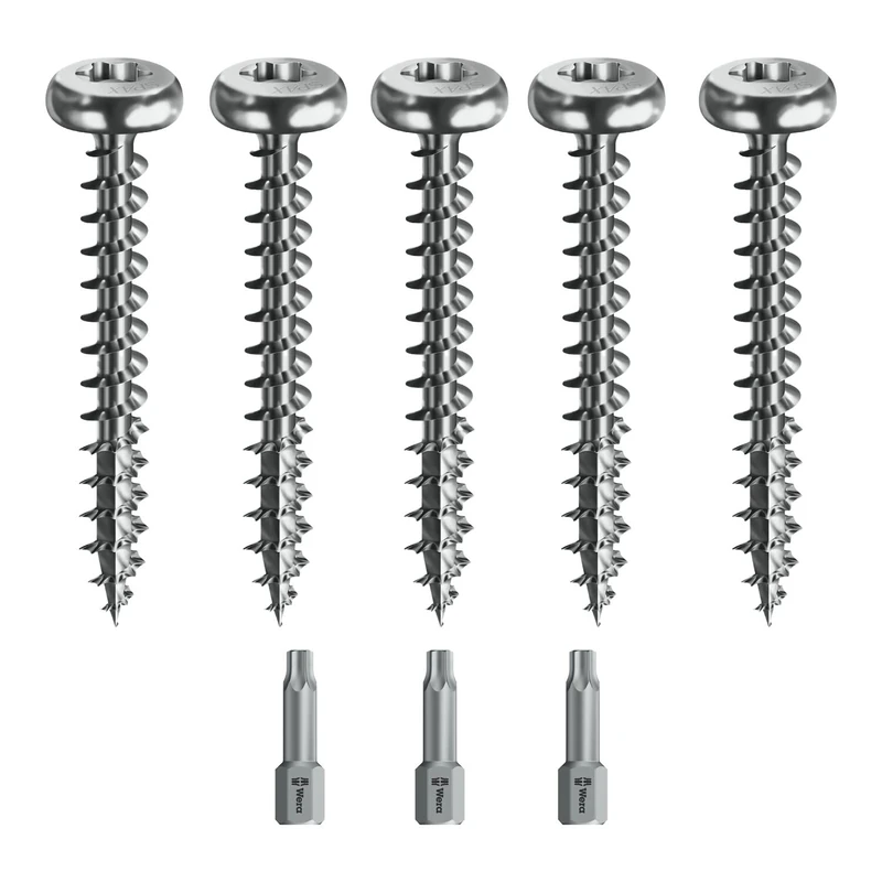 Spax Wood Screw Set Full Thread + Torx Bit 5 Sizes: 3.5 x 30/4 x 40/4.5 x 45/5 x 60/6 x 80 / WIRROX Silver - Image 1