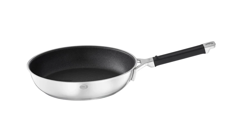 Rösle Silence PRO Frying Pan with Scratch-Resistant Premium Non-Stick Coating ProResistant Silicone Handle 24 cm 18/10 Stainless Steel Induction Suitable for Induction Cookers, Silver/Black