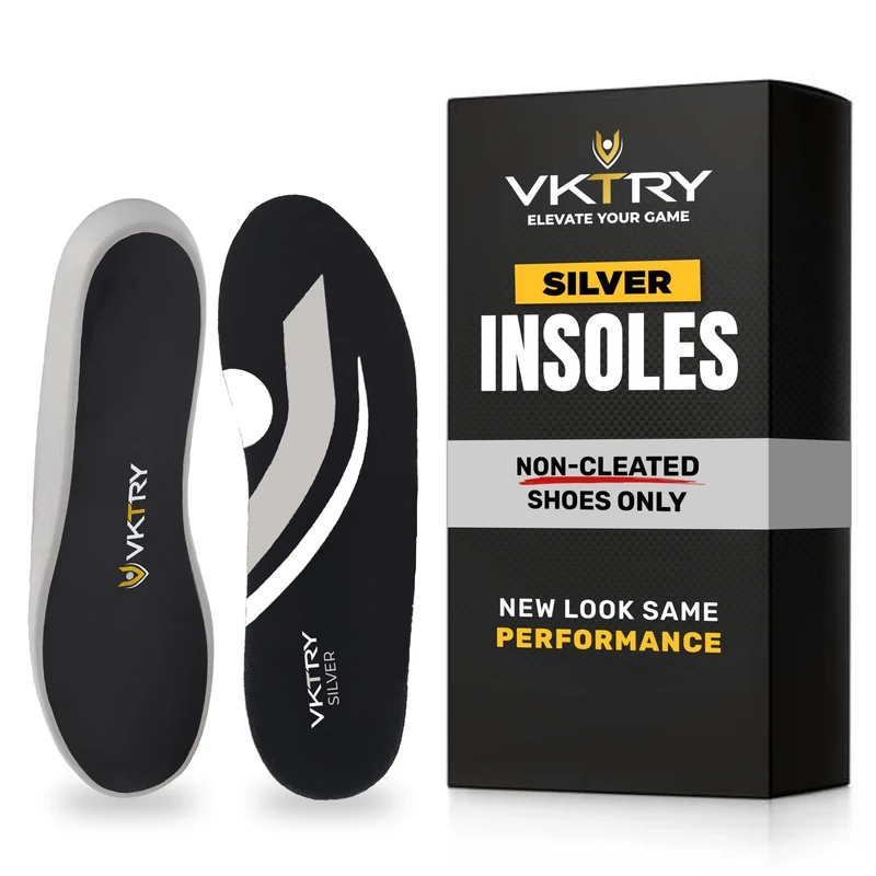 VKTRY Silver Sports Insoles: Carbon Fiber Insoles for Casual Athletes – Shock Absorbing Insoles for Energy Return & Explosiveness, Injury Protection & Recovery, Silver, Men: 11-11.5, Women 13-13.5