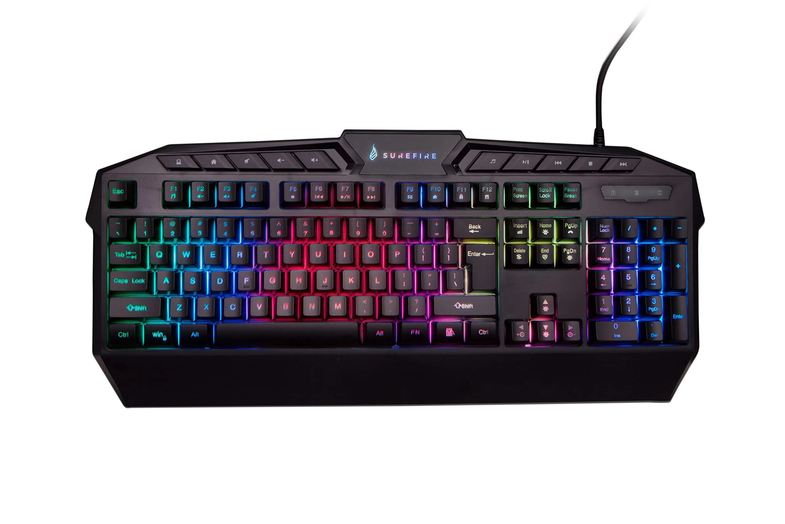 Surefire KingPin Gaming Keyboard - gaming multimedia keyboard - LED-backlighting - RGB-keyboard - USB-cable - 25 anti-ghosting-keys - QWERTY-layout English I powered by Verbatim