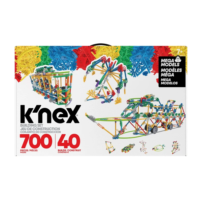 Basic Fun K'NEX | Mega Models Building Set | 3D Educational Toys for Kids, 700 Piece Stem Learning Kit, Engineering for Kids, 40 Model Building Construction Toy for Children Ages 7 80209