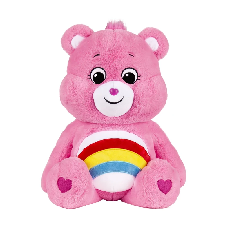 Basic Fun Care Bears Cheer Bear 60cm Jumbo Plush – Giant Pink Soft Toy with Rainbow Belly Badge – Cuddly Collectable Teddy for Kids Aged 4 for Boys & Girls