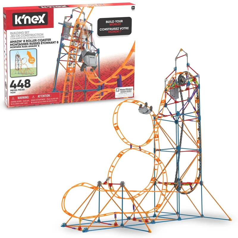 K'NEX | Amazin' 8 Coaster | Construction Set for Boys and Girls, Theme Park, Roller Coaster, 448 Piece Kids Building Set for Children Ages 7+ | Basic Fun 80216
