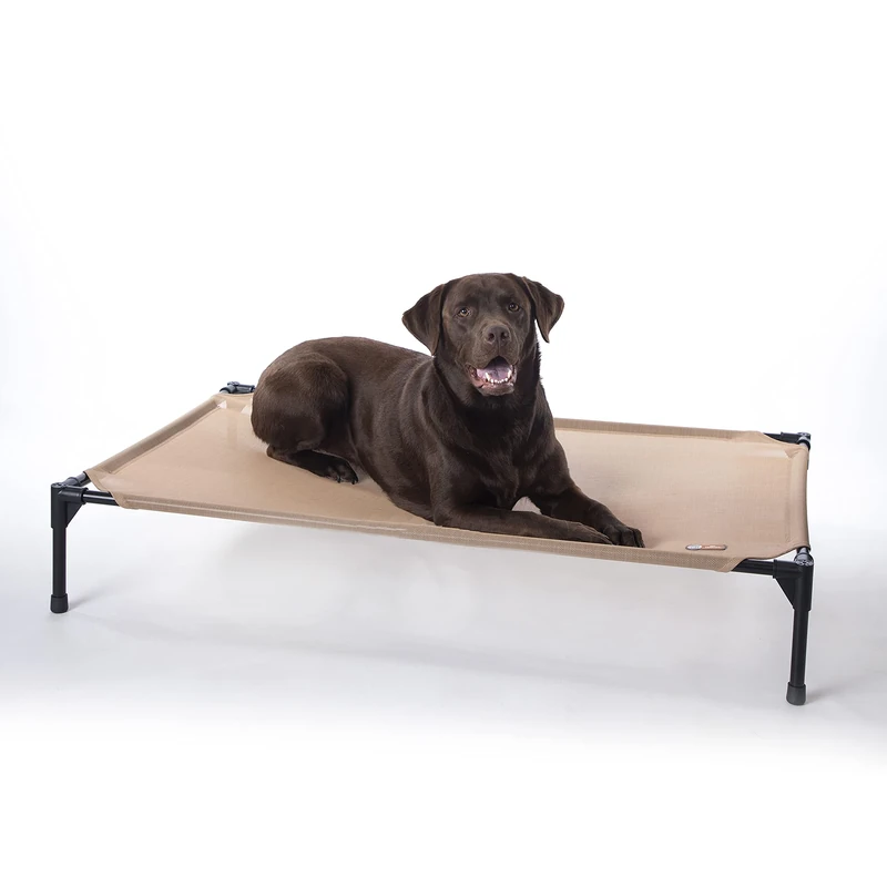K&H Pet Products Original Pet Cot Elevated Pet Bed All Season Tan Mesh Large 30 X 42 X 7 Inches