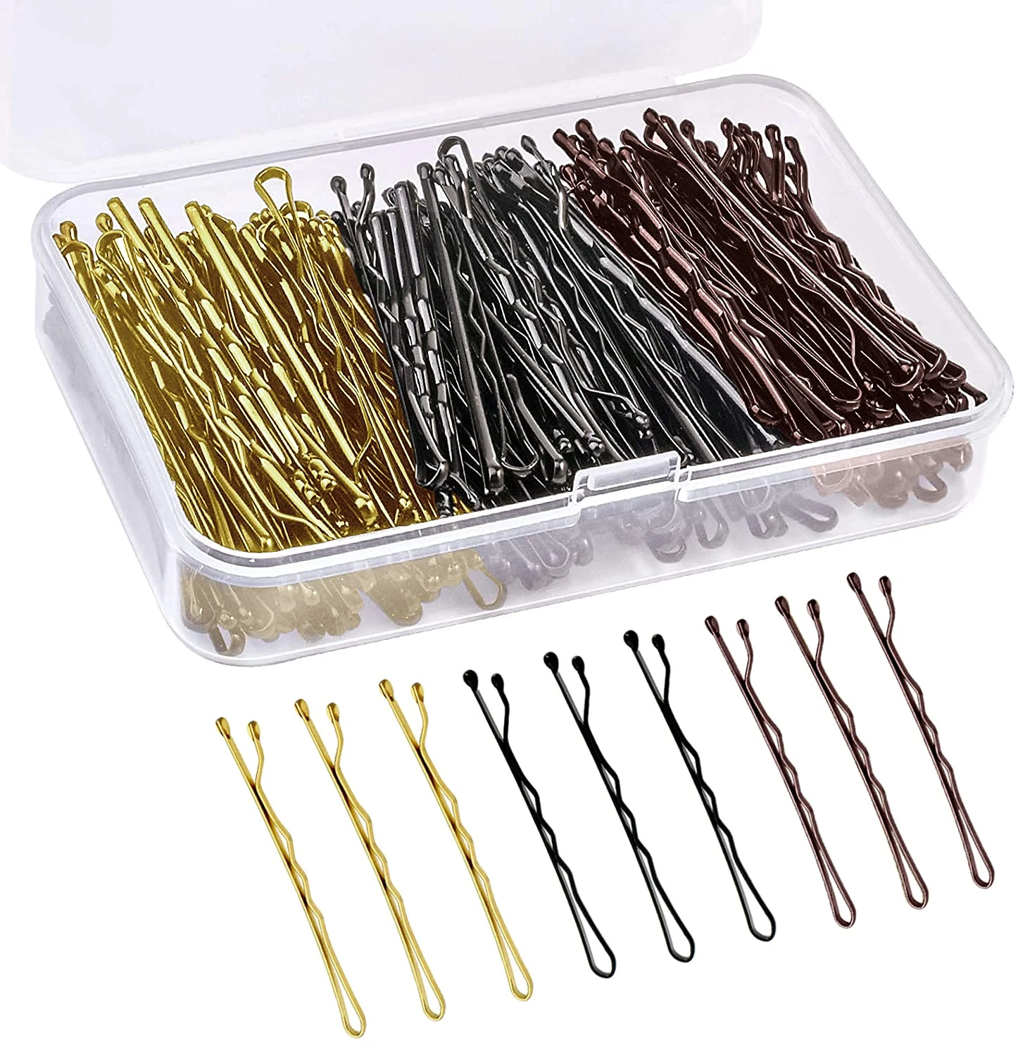 150 Pieces Bobby Pins, Hair Clips Hair Grips Kirby Grips for Women Hair Styling Pins with Storage Box (Black & Blonde & Brown)