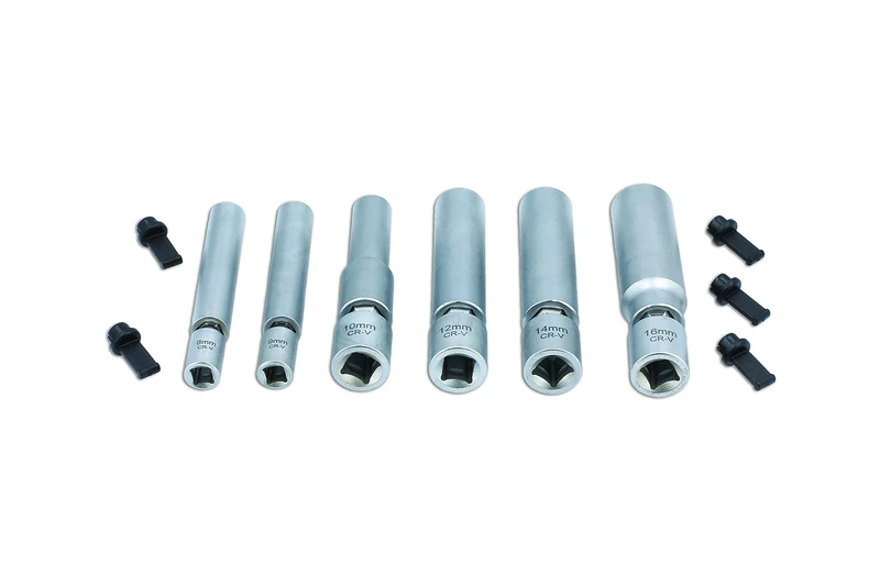 Laser 8066 Swivel Spark & Glow Plug Socket Set 1/4"D, 3/8"D 6pc