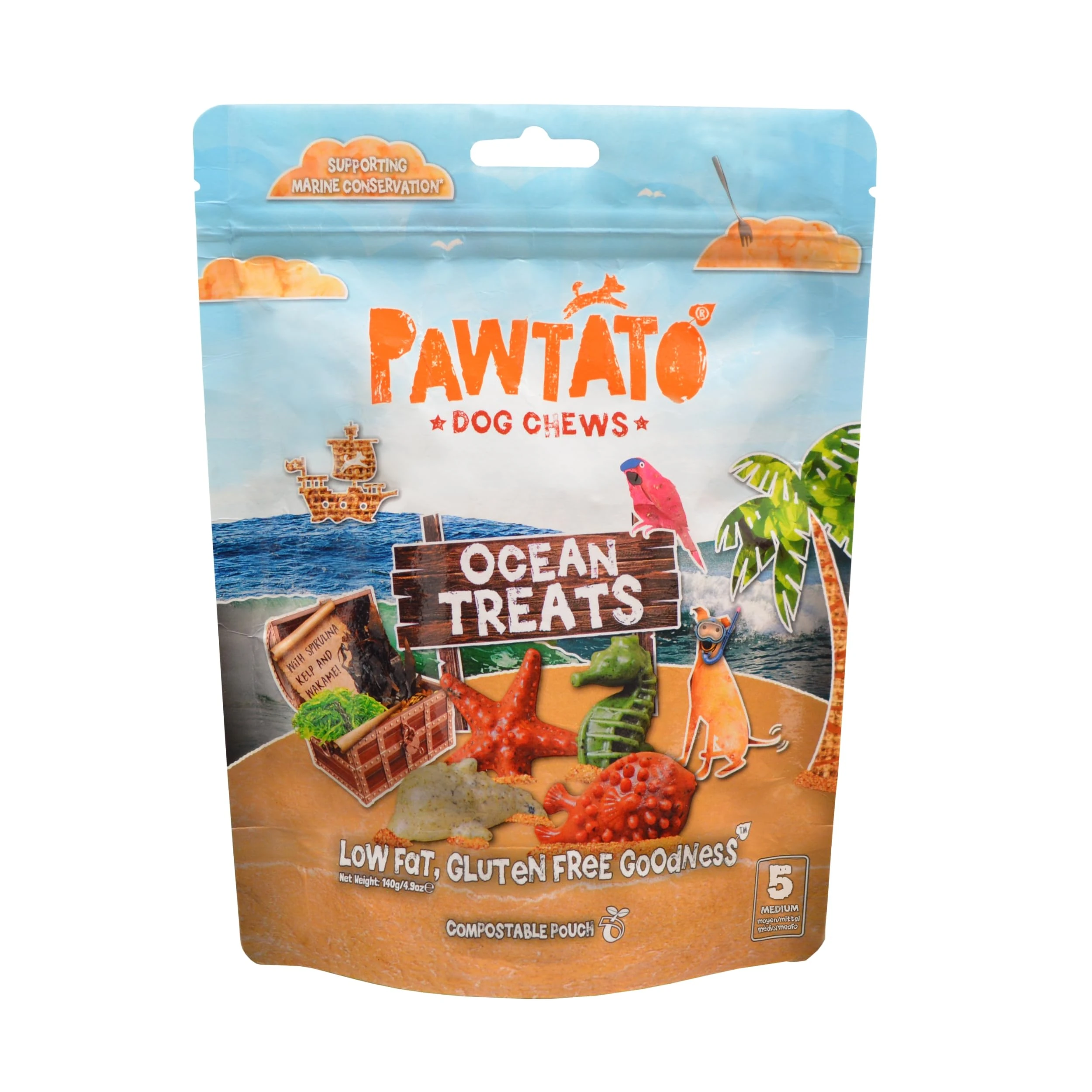 Benevo Pawtato Ocean Medium Treats (1 x 140g) – Vegan Sea-Animal Dog Chews, Hypoallergenic Sweet-Potato & Pea Based – Wheat-Free, Grain-Free & Soya-Free