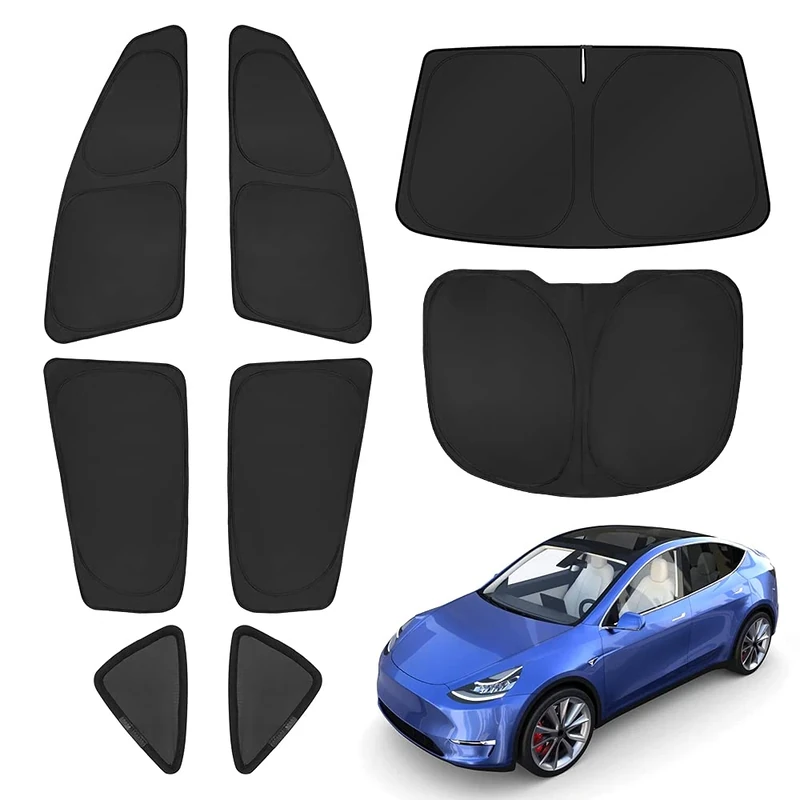 T TGBROS Window Privacy Sunshade for 2020-2024 Tesla Model Y Accessories Windshield Rear Side Window Full Set Car Sun Shades Blocks UV Rays Keeps Your Vehicle Cool Foldable 8PCS