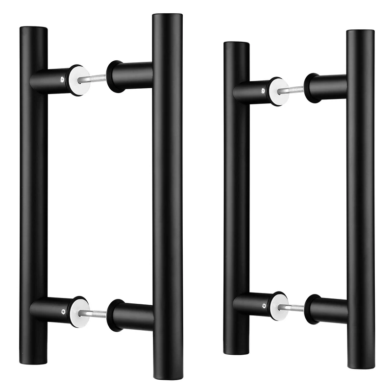 EaseLife 12" Double Sided H-Shaped Pull Handle, Black Powder Coated Stainless Steel, Fit for Glass & Wooden Doors, 2 Pack, HDL_0103_X2