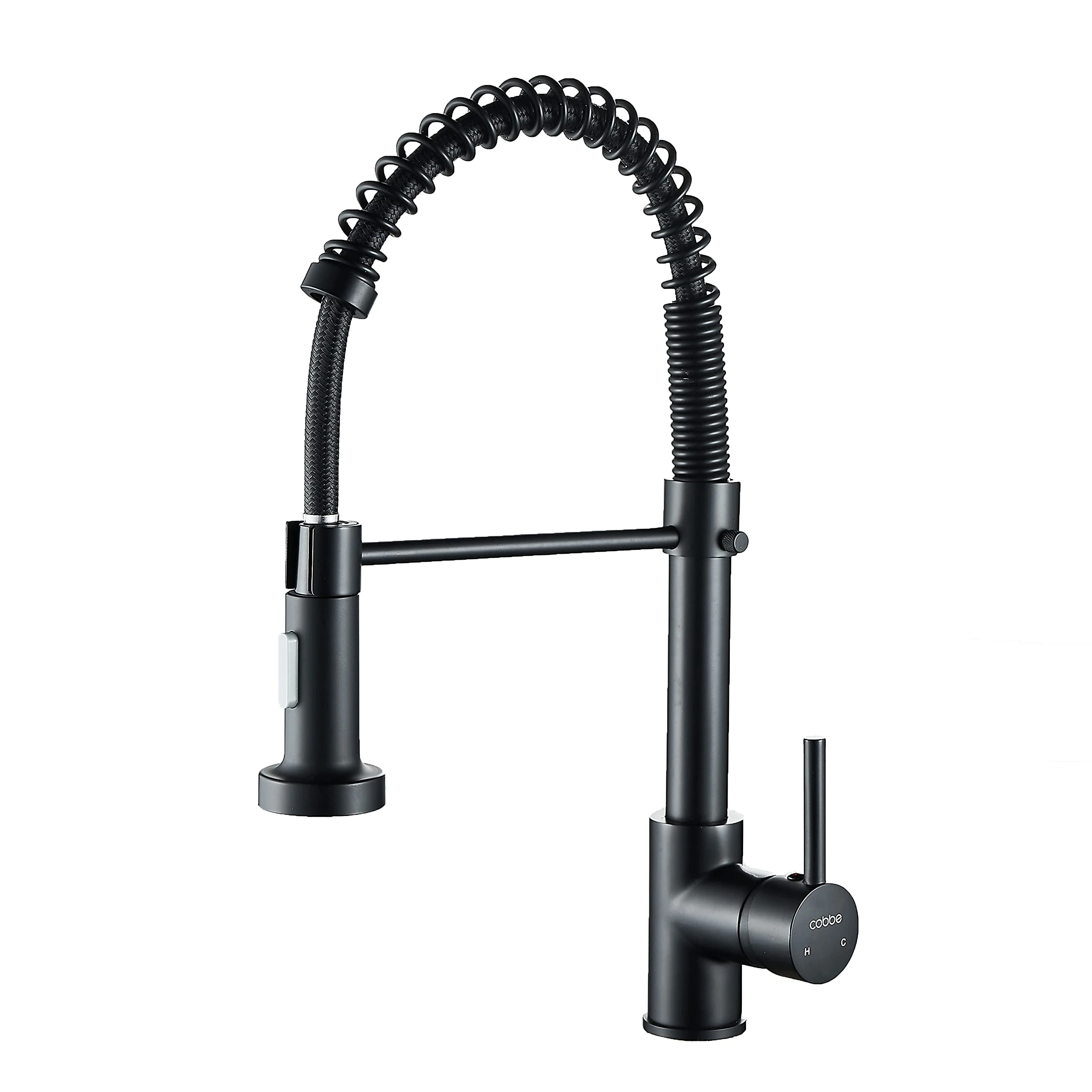 Cobbe Kitchen Sink Mixer Tap, Spring Kitchen Taps with Pull Down Sprayer, Commercial Kitchen Faucet Single Handle Lever, High Arc Swivel 360° 2 Spray Mode Mixer Tap (Black)