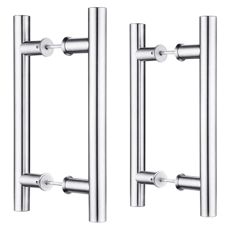 EaseLife 12" Stainless Steel Double Sided Push Pull Door Handle, H Shape Sliding Door Handle, Brushed, Fit for Glass & Wooden Doors, 2 Pack