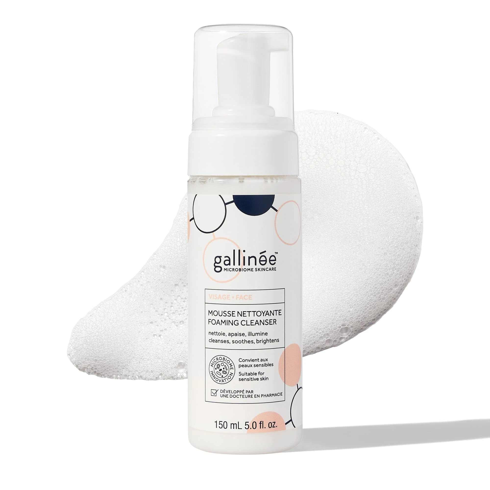 Gallinée - Foaming Face Cleanser - Skin Microbiome Friendly Face Cleanser - With Lactic Acid & Prebiotics Complex - Dermatologically Tested & Made in France - For All Skin Types - Also in Travel Size