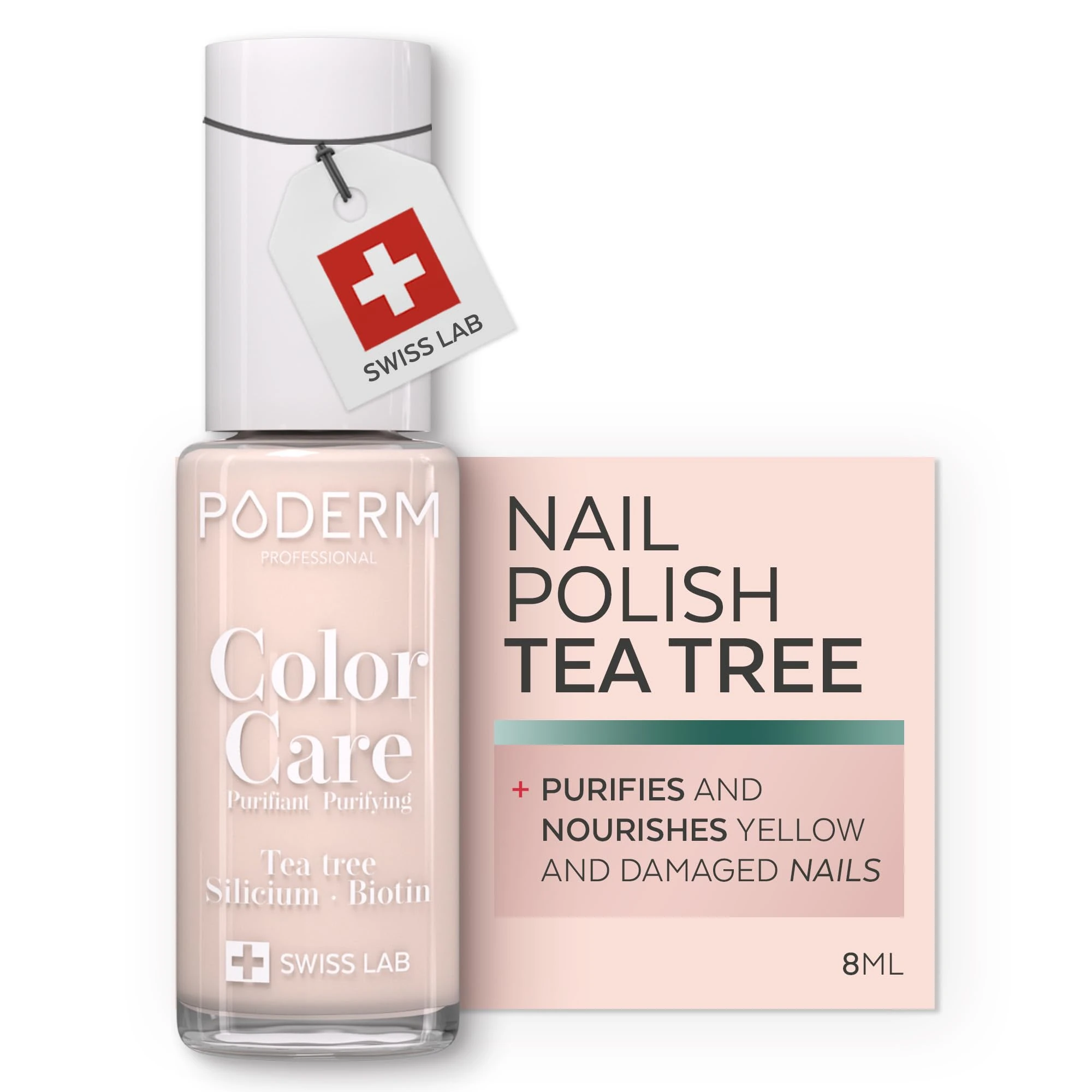 PODERM Swiss-Made Antifungal Nail Polish – Powder Pink | Breathable Treatment with Tea Tree, Silicon & Biotin | Strengthens, Repairs & Conceals Yellow, Brittle & Damaged Nails | Podiatrist-Developed