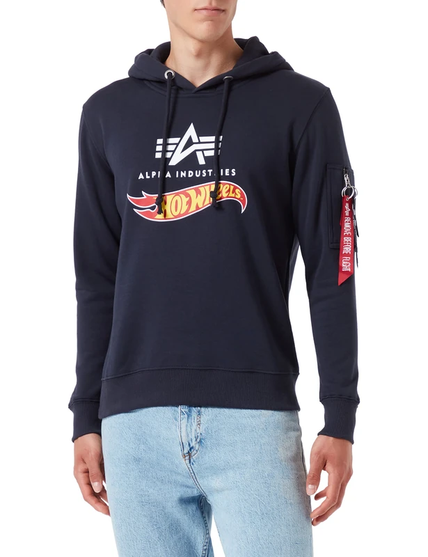 Alpha Industries Men's Hot Wheels Flag Hooded Sweat Sweatshirt, Rep.Blue, S - Image 1