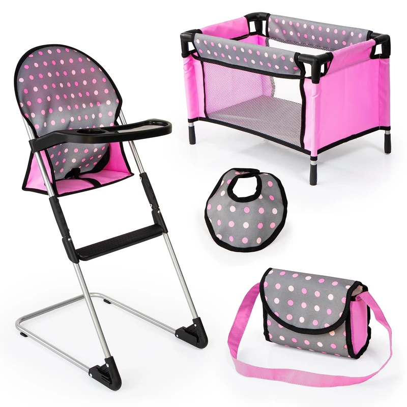 Bayer Design 63266AB Deluxe accessory set including doll's high chair, a bib, a bag and a travel cot