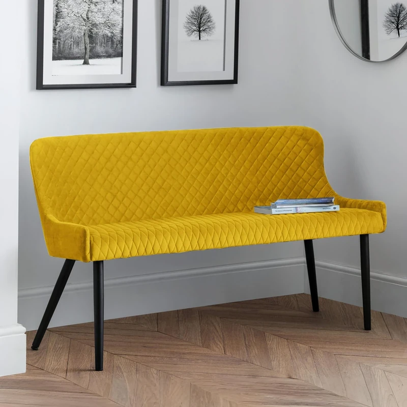 Julian Bowen Luxe High Back Bench - Mustard/Black Benches