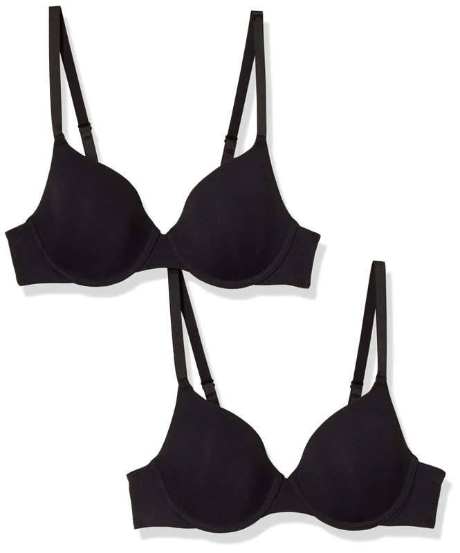 Amazon Essentials Women's Comfortable Underwire T-Shirt Bra, Pack of 2, Black, 38DD