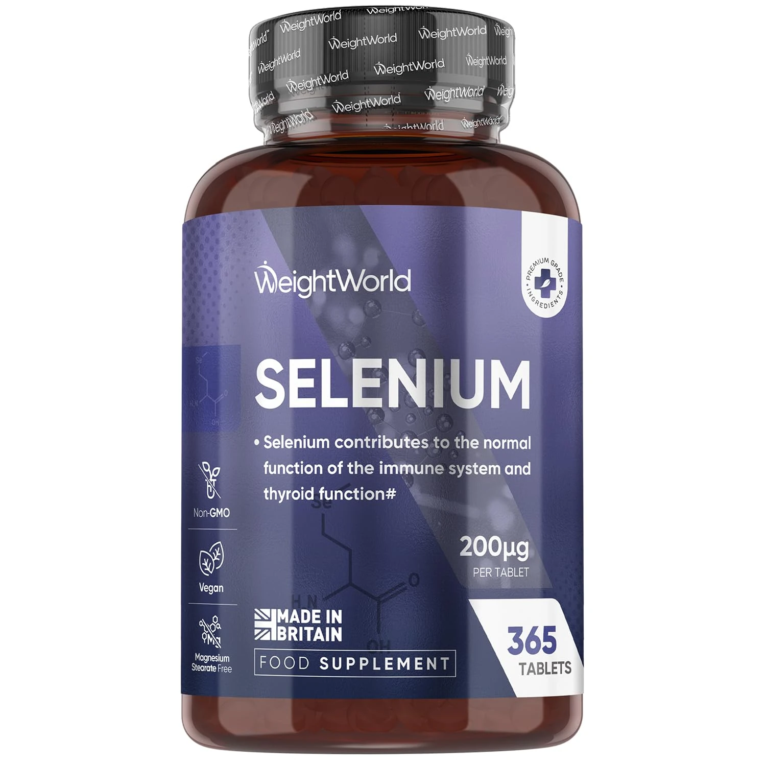 Selenium Supplements | 200mcg (40mg L-Selenomethionine) | 365 Selenium Tablets | 1 a Day | 8mm Tablet | Vegan & Non-GMO | Magnesium Stearate Free