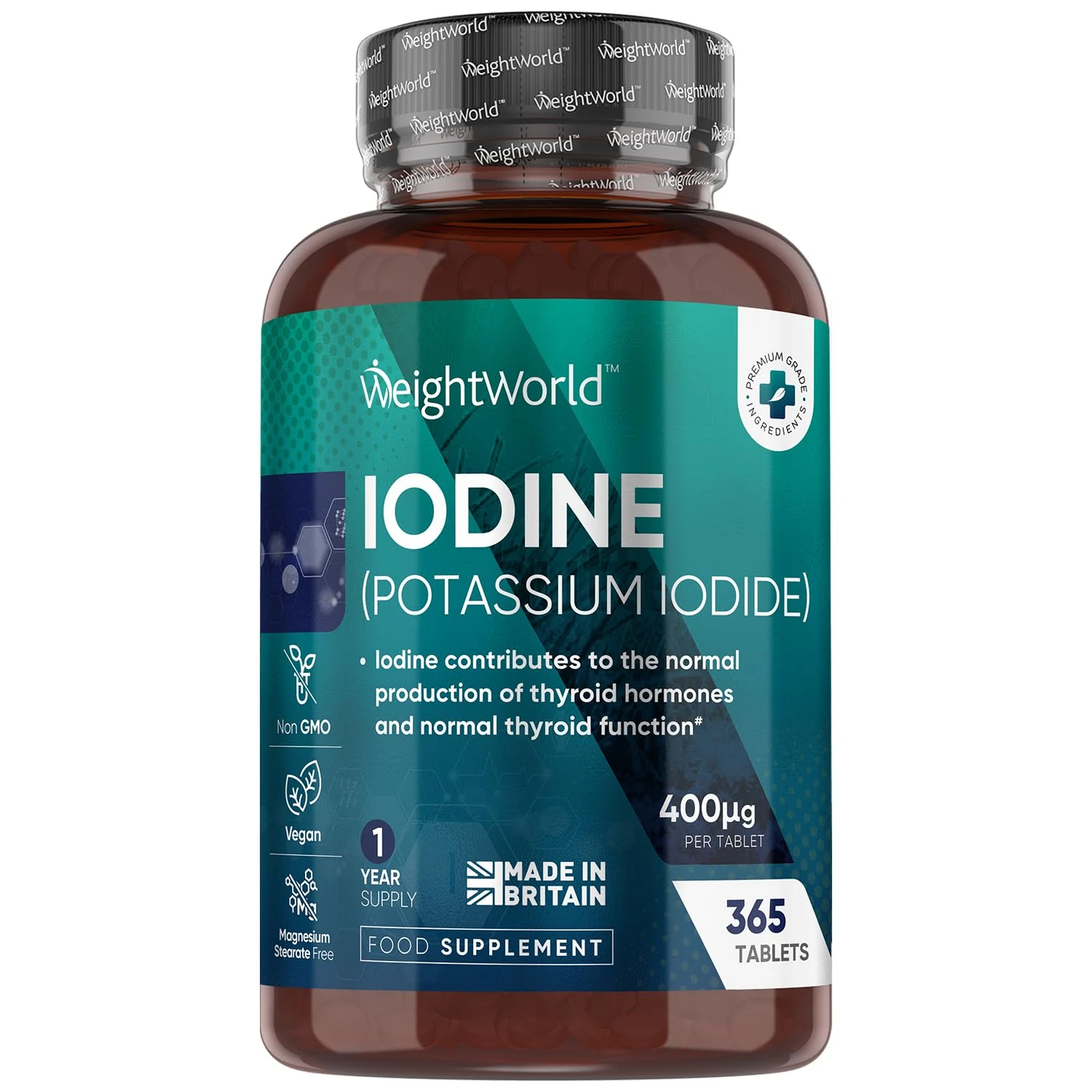 Iodine Tablets - 400mcg Potassium Iodide - 365 Vegan Tablets (1 Year Supply) - Non-GMO & Gluten-Free Iodine Supplement - Trace Mineral - Made in The UK
