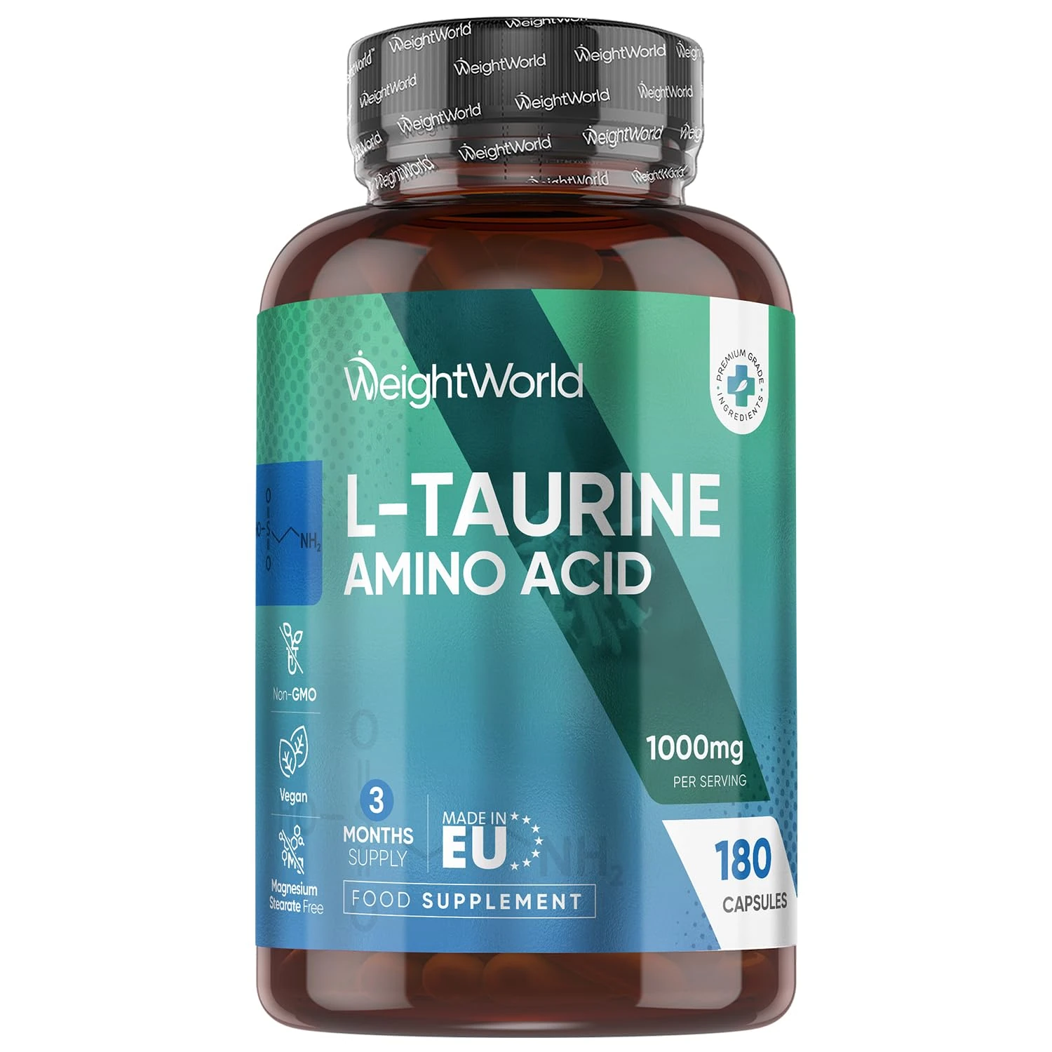 WeightWorld L-Taurine 1000mg Capsules - 180 Capsules - 3 Months Supply - Amino Acid Taurine Supplement - Easy to Take - Vegan-Friendly, Non-GMO & Gluten-Free - for Men & Women - Made in EU
