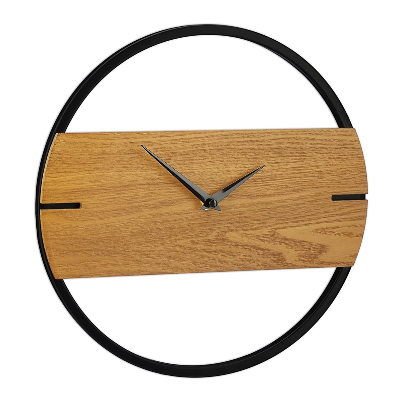 Relaxdays Wooden-look Wall Clock, Modern, Analogue, for Kitchen, Living Room, Hallway & Office, Ø 30 cm, Brown/Black