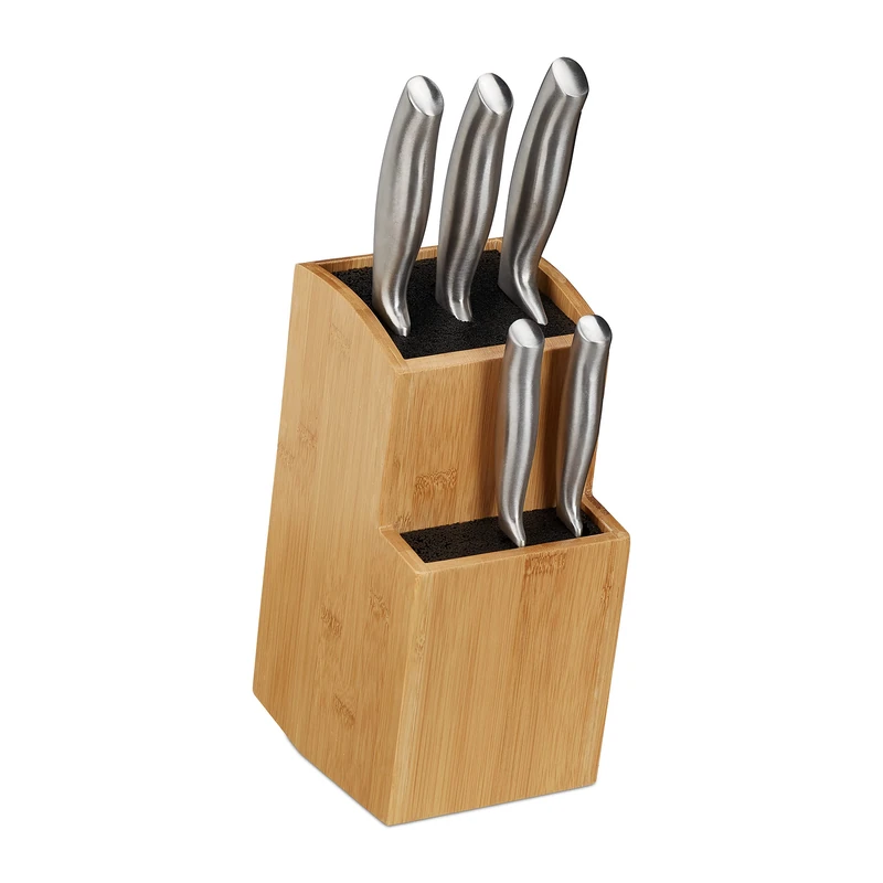 Relaxdays Bamboo Knife Block, 50% Plastic, Natural, 25.5 x 11.5 x 18 cm, 7 knives