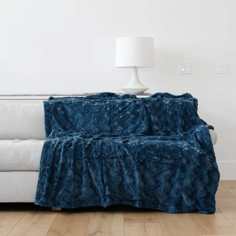 GRACED SOFT LUXURIES Oversized Throw Blanket Warm Elegant Softest Cozy Faux Fur Home Throw Blanket 60" x 80", Navy