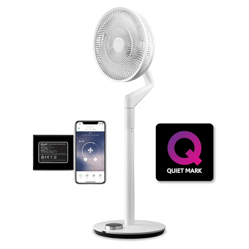 Duux Whisper Flex Ultimate Smart Portable Fan, Cordless with Battery Pack, with Remote Control, Alexa & Smart App, 30 Cooling Speeds, Height Adjustable, Oscilating, Quiet Fan, Night Mode, Timer, White