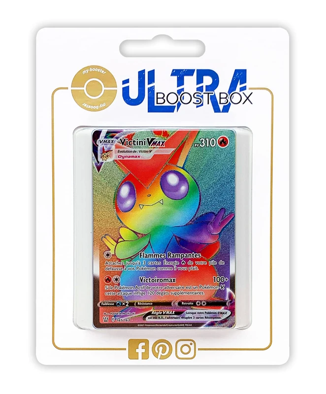 Victini VMAX 165/163 Shiny Rainbow - Ultraboost X Epée et Bouclier 5 Styles de Combat - Box of 10 Pokemon French Cards