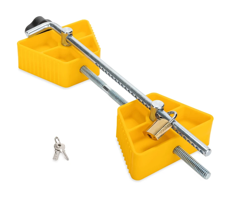 Camco Small RV Wheel Stop with Lock | Stabilizes Your Trailer | Compatibile with Tires with a 26" to 30" Diameter & 1 ½" to 3 ½" Tire Spacing (44653)