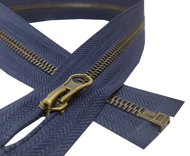 Metal Zipper Fastener Size #5 Open End Antique Brass Heavy Duty Single Slider Zip Sewing Accessory (Navy Blue, 70cm (27.5''))