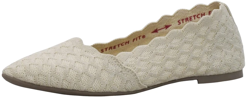 SKECHERS Women's Cleo-Scalloped Knit Skimmer Ballet Flat Natural 11