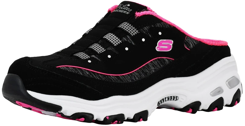 Skechers Women's D'Lites Slip-On Mule Sneaker - Black/Hot Pink, Size 10