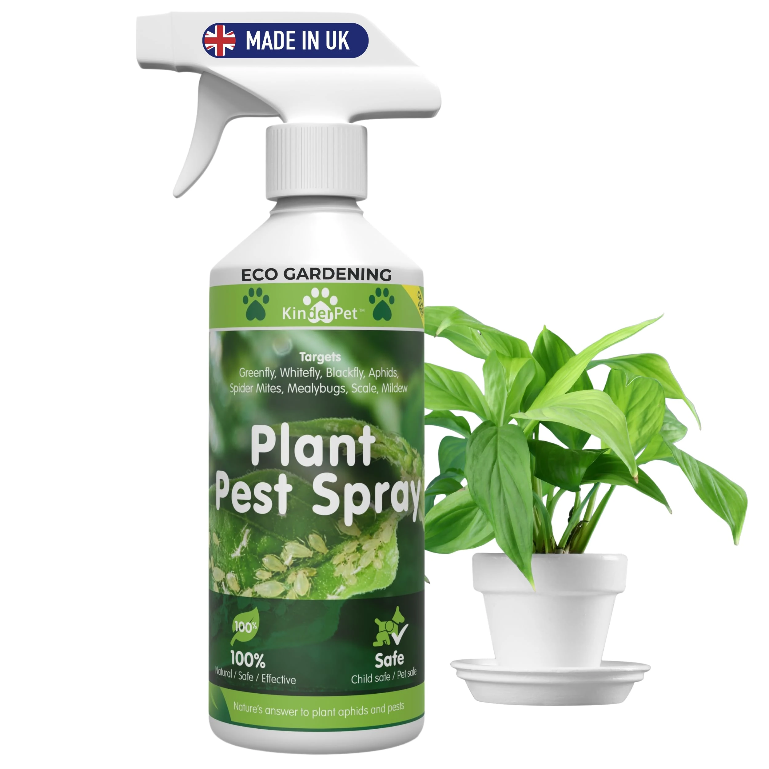 KinderPet® Natural Organic Plant Spray, Flowers, Fruit, Vegetables, Pest Bug Control, Greenfly, Blackfly, Aphids, Whitefly, Spider Mites, Mealybugs, Scale, Mildew, Indoors Outdoors Gardening 500ml