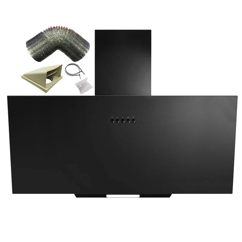 SIA AH70BL 70cm Black Angled Glass Chimney Kitchen Cooker Hood Fan & 3m Ducting