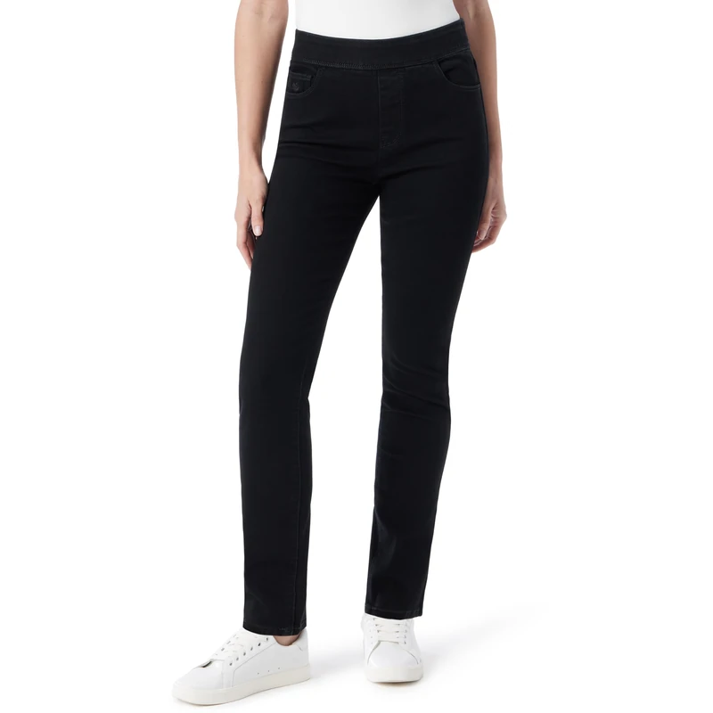 Gloria Vanderbilt Women's Amanda Pull On High Rise Jean, Black Rinse, 6 Regular