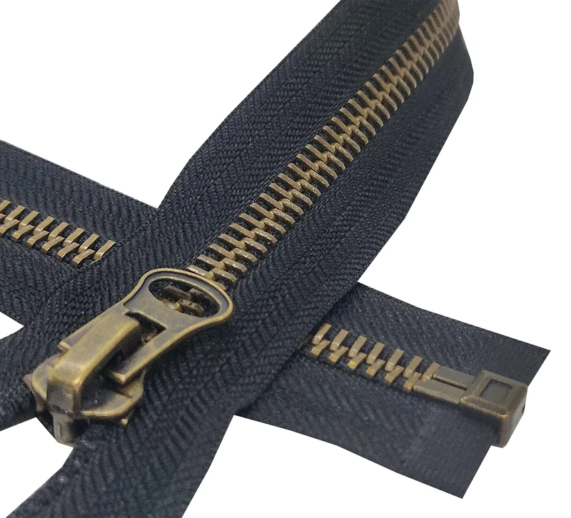 Metal Zipper Fastener Size #5 Open End Antique Brass Heavy Duty Single Slider Zip Sewing Accessory (BLACK, 70cm (27.5''))