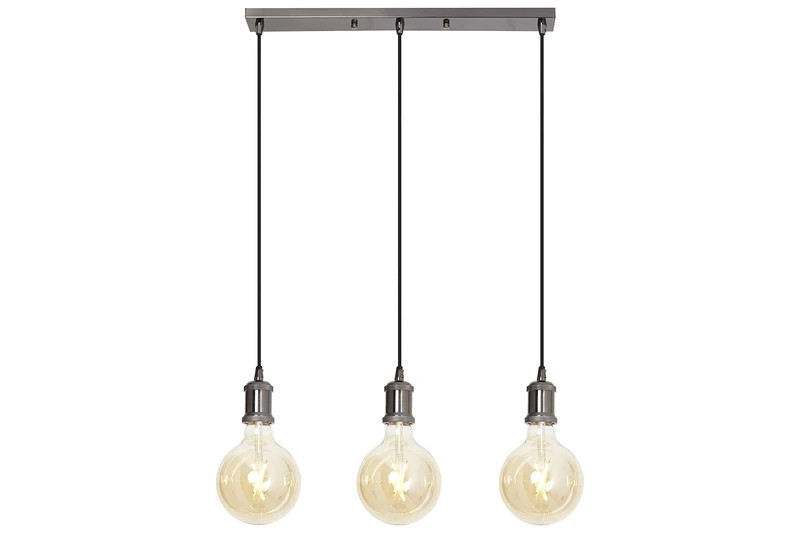 4lite Indoor Vintage 3 Light Bar Pendant Ceiling Light (Blackened Silver) Pendant Light with 1.5m Adjustable Cable & 3X 640lm E27 G125 LED Smart Amber Coated Filament Bulb- 4L1/7017-4Yr Guarantee