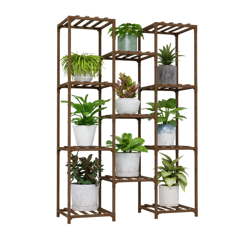 Bamworld Plant Stand - Tall Large Shelves Holder Wood for Living Room, Outdoor Rack, Indoor Multiple Plants, Patio, Balcony, Garden