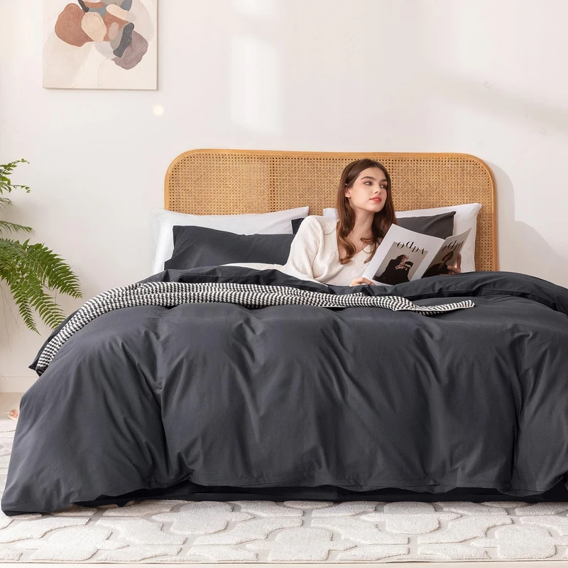 Ventidora 3 Piece Duvet Cover Set King Size,100% Organic Washed Cotton with Linen Feel Like Textured, Luxury Soft and Breatheable Bedding Set with Zipper Closure(1 Duvet Cover + 2 Pillowcases)