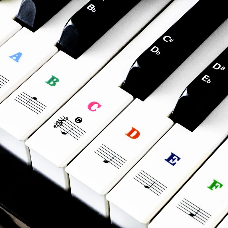 Piano Key Stickers for 37/49/54/61/88 Keys, Music Keyboard Sticker Black & White Key, Electronic Keyboards Note Sticker, Transparent Removable Stickers for Kids Beginners (Colorful)