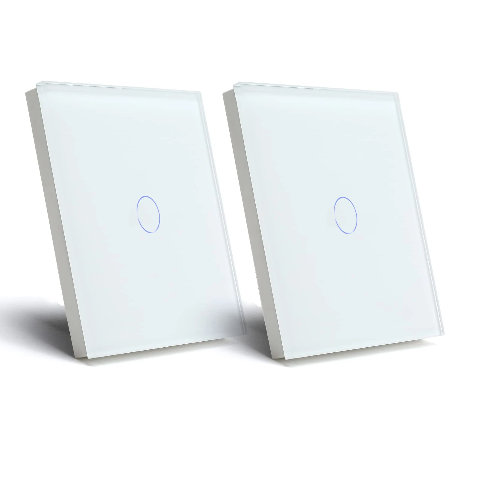 BSEED 2 Pack Touch Light Switch, Tempered Glass Panel with LED Indicator, 1 Gang 1 Way Touch Switch White, No Neutral Wire, AC 240V 300W