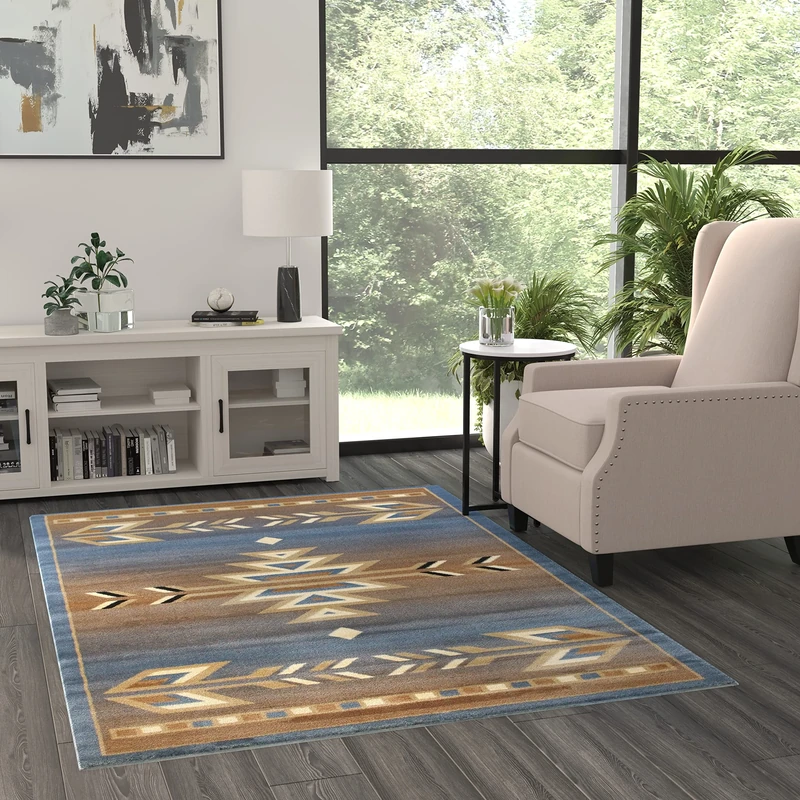 Masada Rugs, Southwest Native American, Area Rug (5 Feet X 7 Feet), Blue