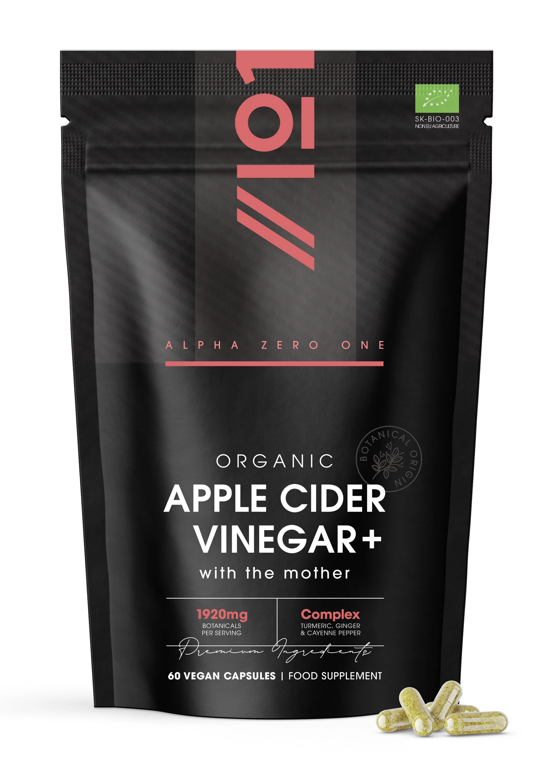 Organic Apple Cider Vinegar 1920mg - with Turmeric, Ginger & Cayenne Pepper - 60 Vegan Capsules – Raw Unfiltered with The Mother by Alpha01