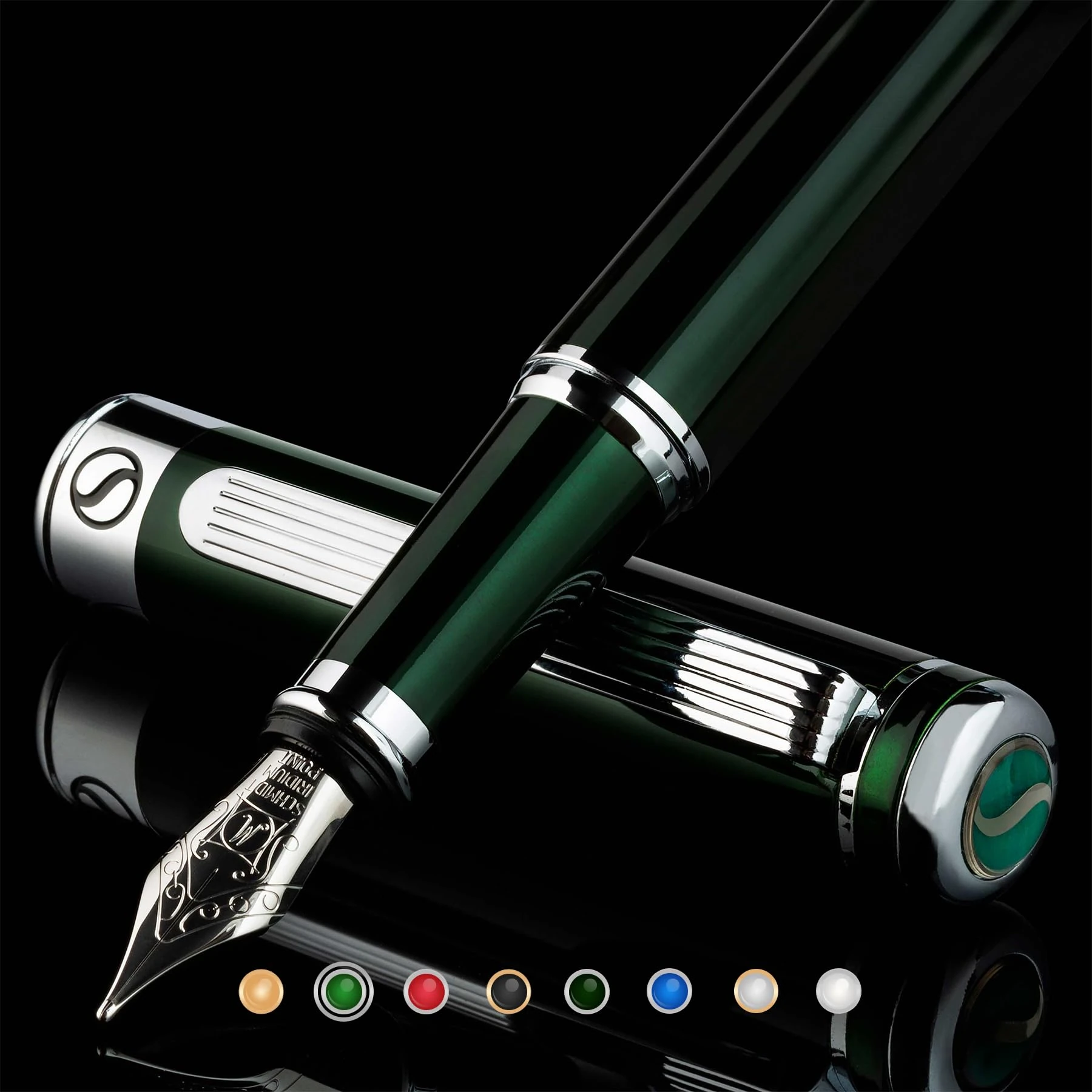 Scriveiner British Racing Green Fountain Pen - Stunning Luxury Pen with Chrome Finish, Schmidt Nib (Medium), Best Pen Gift Set for Men & Women, Professional, Executive, Office, Nice Pens