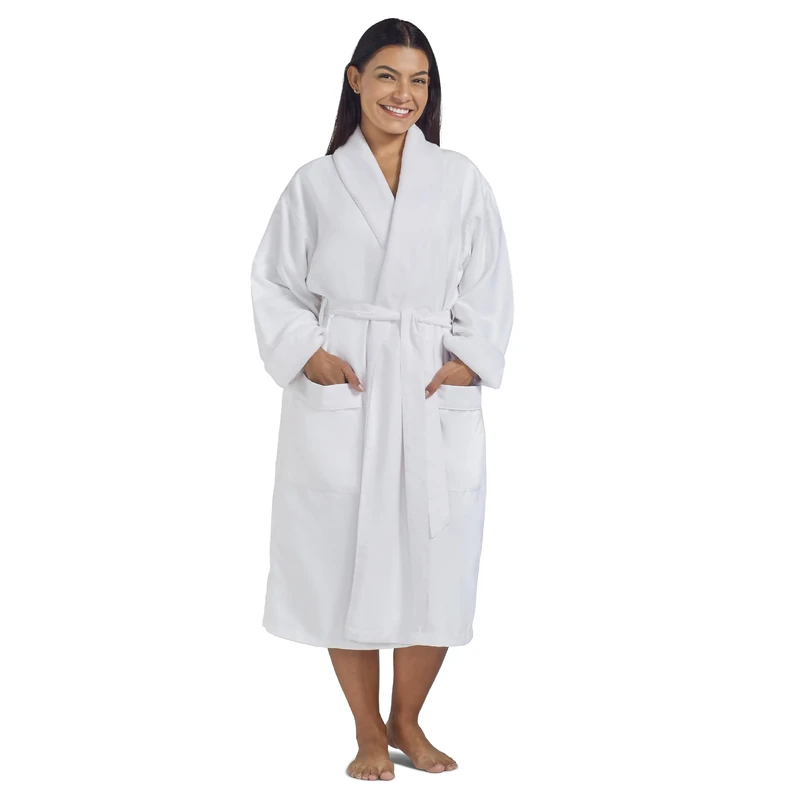 Boca Terry Women's Robe, Luxury Microfiber Bathrobe, Long Hotel Spa Robes for Women, Regular and Plus Sizes - white - S